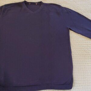 Dark Blue V-Neck Sweater with Argyle Pattern on Left Side